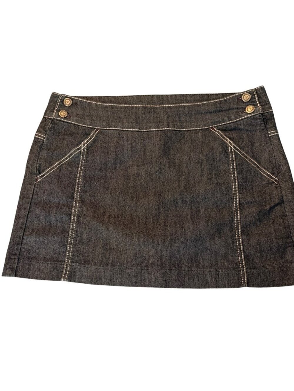 Vintage Y2K Rampage Denim Mini Skirt Dark Wash White Stitching Side Zipper Sz 13